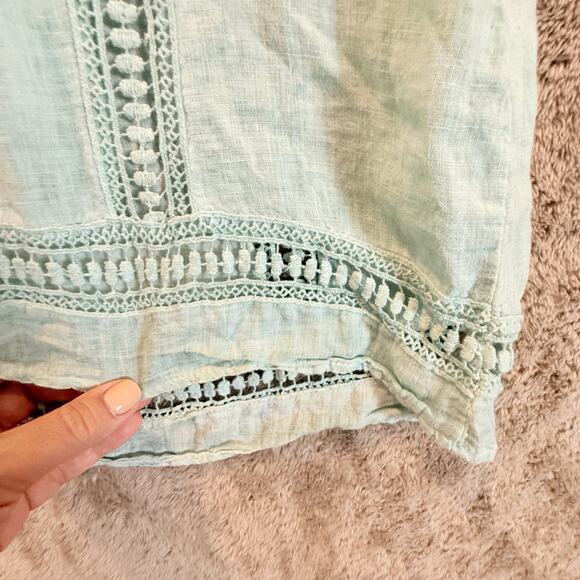 Bellambra Mint Green Linen Shift Dress Embroider Lace Trim M Made in Italy - Picture 4 of 10